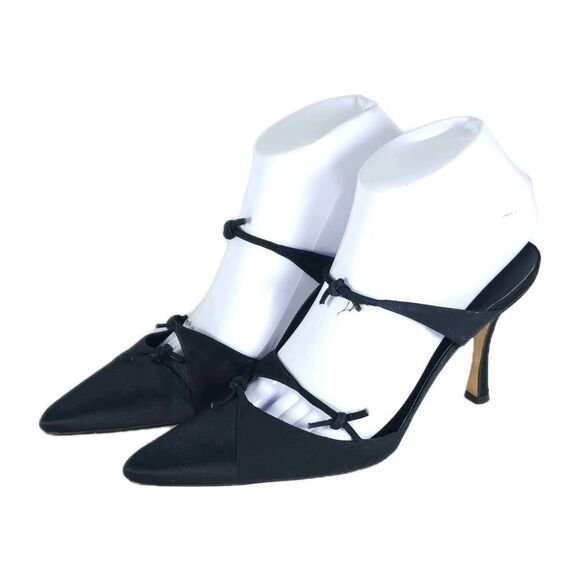 Manolo Blahnik Women's EU36 US6 Black Satin Pointed Toe Stiletto Mules Pumps - Picture 1 of 16